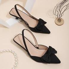 40 Heels & Pumps Shein Women Bow Decor Point Toe Pyramid Heeled Pumps, Fashion Black Lycra Slingback Pumps