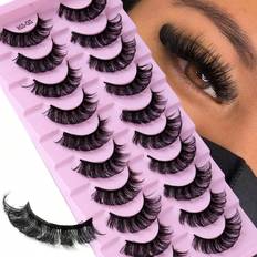 Shein 10pairs/set Fashionable Women's False Eyelashes With Pink Tray, Natural Curly, Voluminous, Thick, Lightweight, Black Stem, Reusable, Daily Wear & Work