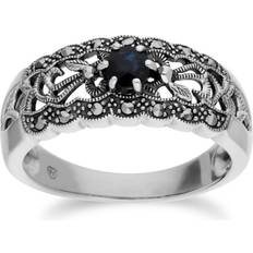 Gemondo Art Nouveau Style Band Ring - Silver/Sapphire/Marcasite