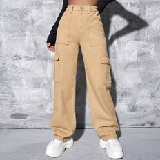 Shein High Waist Flap Pocket Wide Leg Jeans