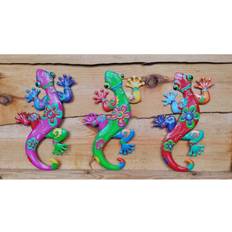 PMS 3 Garden Metal Gecko Plaques Colourful Hanging Garden Decorations