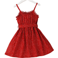 Polka Dots Dresses Shein Toddler Girl's Polka Dot Frill Trim Belted Cami Dress - Red