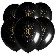 Santex 30th Birthday Black Gold Sparkle Biodegradable Party Balloons x 8 Black/Gold