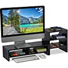 Relaxdays Monitor stand screen raiser desktop space saver wood desk organiser black