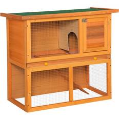 Pawhut 2-Tier Wooden Guinea Pig Rabbit Hutch 90x45x80 cm