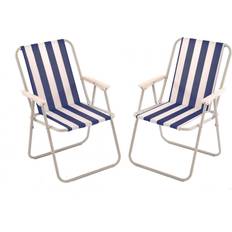 Oypla 2x Stripey Camping Folding Outdoor Chairs with Armrests