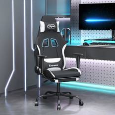 vidaXL Swivel Gaming Chair with Footrest Black and White Fabric