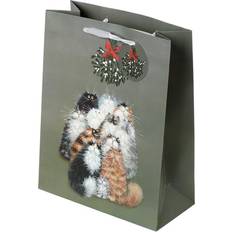 Puckator Kim Haskins Cats Christmas Mistletoe Large Gift Bag Grey