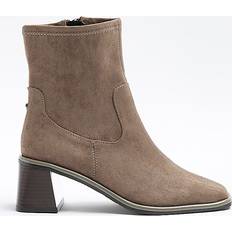 Grey - Women High Boots River Island Womens Grey Block Heel Ankle Boots