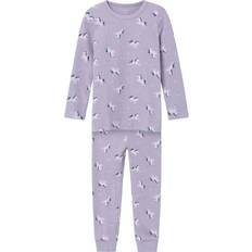 Purple Pyjamases Children's Clothing Name It Unicorn Rib Nightset - Lavender Aura (13221101)
