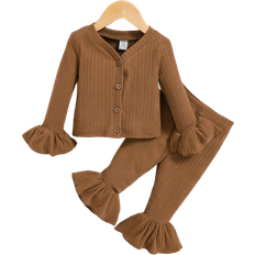 Shein Baby's Casual Knitted Long Pants Set 2-piece - Brown