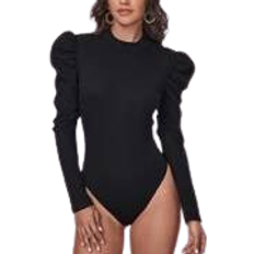 Shein Underwear Shein Mock Neck Gigot Sleeve Rib-knit Bodysuit