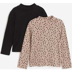 H&M Polo Neck Tops 2-pack - Beige/Leopard Print (0395730060)