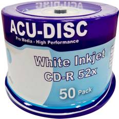 50x acu-disc white inkjet printable cd-r blank disc full face 52x 700mb