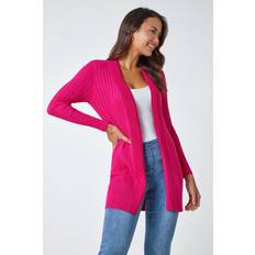 Slim - Women Cardigans Roman Longline Stretch Ribbed Cardigan in Cerise