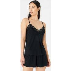 Polyester Pyjamas Accessorize Lace Trim Pyjama Set Black