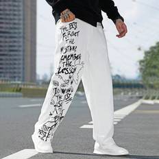 Men - White Jeans Shein Men's Denim Jeans Printed With Letters