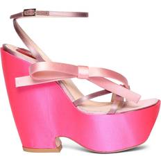 Roger Vivier 100mm Choc Bow Satin Wedges Fuchsia