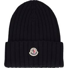 Moncler Beanies Moncler Womens Black Logo-embroidered Wool-knit Beanie