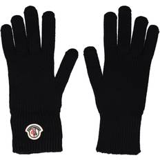 Moncler Gloves & Mittens Moncler Mens Black Logo-embroidered Wool-knitted Gloves