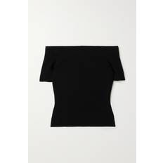 Alexander McQueen Clothing Alexander McQueen Womens Black Off-shoulder Ribbed Knitted top