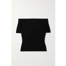 Alexander McQueen Womens Black Off-shoulder Ribbed Knitted top