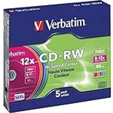 CD & Vinyl Storage Verbatim CD-RW 700 MB, 5er Pack Slim Case bunt, CD Rohlinge beschreibbar, 52-fache Brenngeschwindigkeit mit langer Lebensdauer, leere CDs, Audio CD Rohling rewritable, CD leer