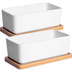 Maison & White Ceramic Planter Bamboo Base x2 M&W