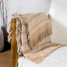 Hoem Jour Bouclé Yarn Fringed Blankets Beige