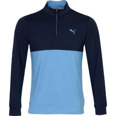 Puma Gamer Colourblock Quarter-Zip Men's Golf Pullover Top, Dark Blue