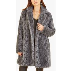 Coats Yumi Grey Snakeskin Print Faux Fur Coat