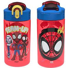 Zak Designs Marvel Spider-Man Kids Water Bottle with Spout Cover and Carrying Loop Durable Plastic Leak-Proof for Travel 16 oz 2-Pack Spidey and His Amazing Friends