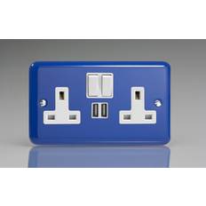 Blue Power Strips Varilight XY5U2SW.RB Lily Primary Reflex Blue 2 Gang Double 13A Switched Plug Socket 2.1A USB