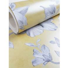 Crown Lucia Yellow Floral Wallpaper Yellow, Grey and White