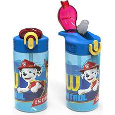 Zak Designs PAW Patrol Kids Water Bottle with Spout Cover and Built-in Carrying Loop, Durable Plastic, Leak-Proof Water Bottle for Travel 16 oz, 2-Pack, Non-BPA, Marshall