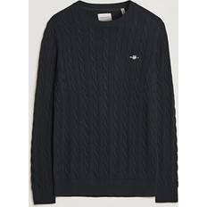 Gant Men Cotton Cable Knit Crew Neck Sweater Black