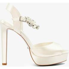 Dune Miracle Embellished Satin Heeled Platform Sandals White