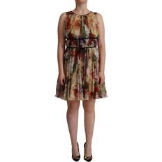 Midi Dresses - XXXS Dolce & Gabbana Beige Floral Sleeveless Round Neck Mini Dress IT36