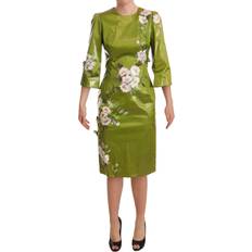 Dolce & Gabbana Green Floral Embellished Sheath Midi Dress IT40