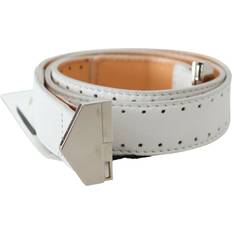 Gianfranco Ferre GF Ferre White Leather Hexagon Logo Buckle Waist Belt