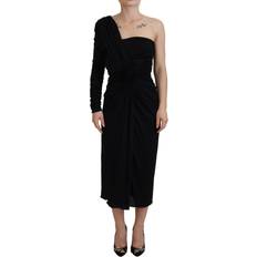 Dolce & Gabbana Black Wrap Sheath Long Gown Wool Dress IT40