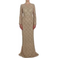 Long Dresses - XXXS Dolce & Gabbana Beige Floral Lace Sheath Maxi Dress IT40