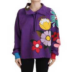 Dolce & Gabbana Purple Floral Print Pullover Cotton Sweater IT38