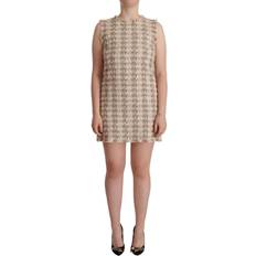 Men - Wool Dresses Dolce & Gabbana Beige Checkered Sleeveless Mini Shift Dress IT40