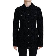 Dolce & Gabbana Black Leopard Long Sleeve Denim Cotton Jacket IT40