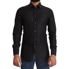 Dolce & Gabbana Black GOLD Cotton Slim Dress Formal Shirt IT37