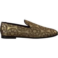 Gold - Men Low Shoes Dolce & Gabbana Gold Jacquard Flats Mens Loafers Shoes EU43/US10