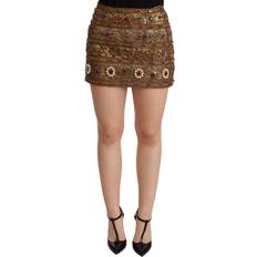 Dolce & Gabbana Gold Crystal Jacquard High Waist Skirt IT38