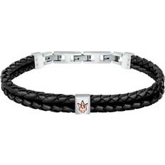 Maserati Mens Leather Braided Bracelet, Silver, Men Ilver