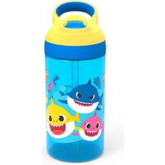 Zak Designs 16oz Baby Shark Kids Durable Plastic Water Bottle with Straw and Built in Carrying Loop Leak-Proof Underwater Friends